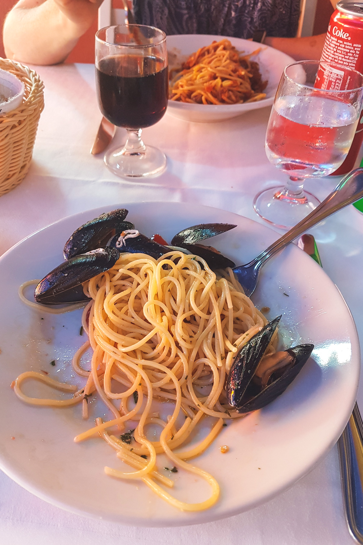 Spaghetti with Mussels in Vernazza in Cinque Terre, Ligurai Region, Italy