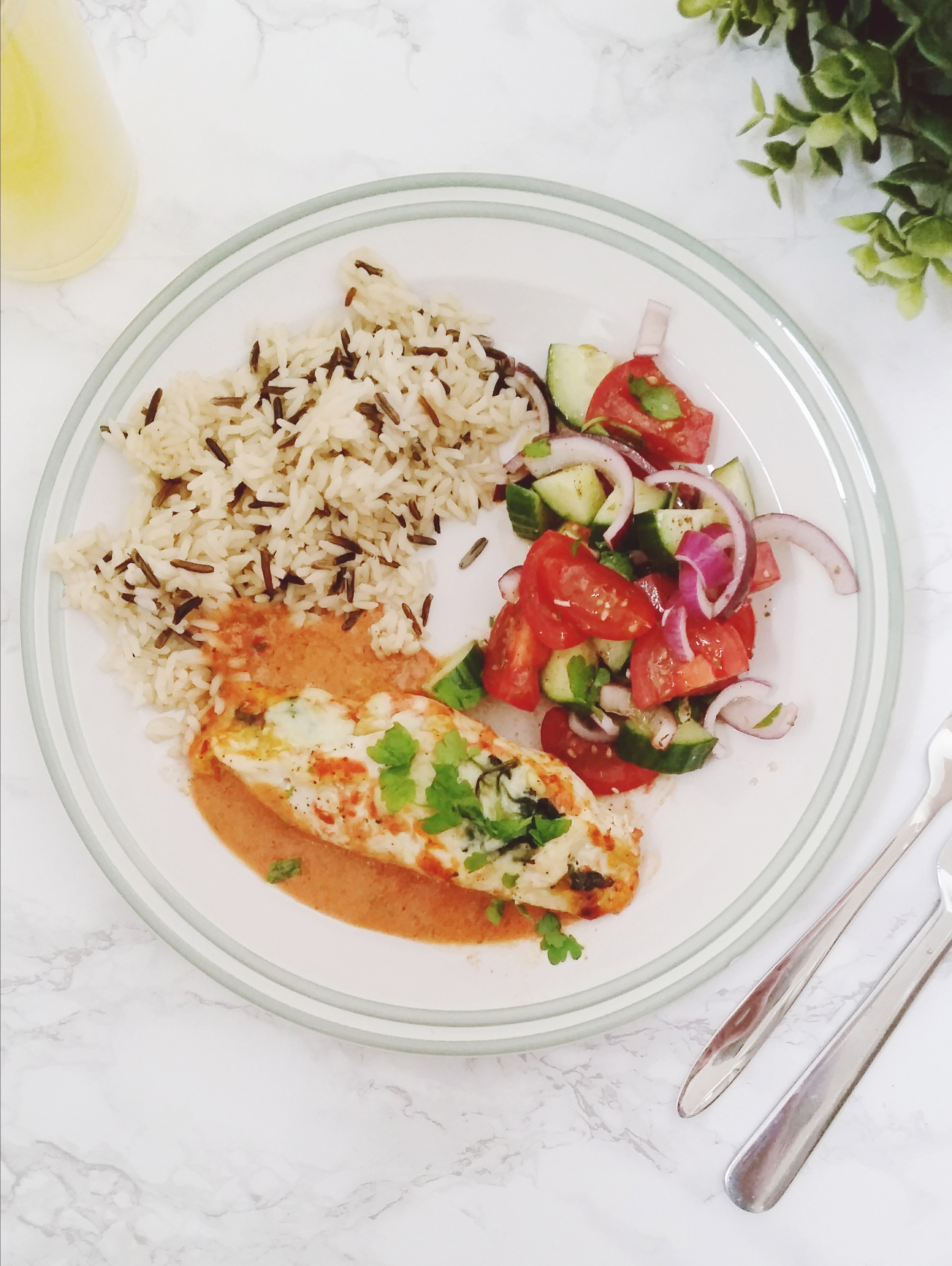 Turkish Stuffed Chicken Breasts with a tomato pepper sauce