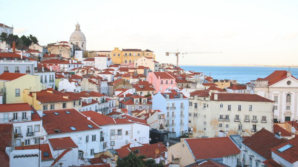 Portas do Sol Viewpoint in Alfama, Lisbon, Portugal