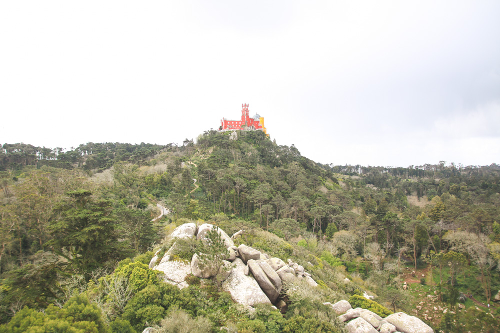 View of Pena Palace from the Moorish Castle Walls in Sintra, Portugal