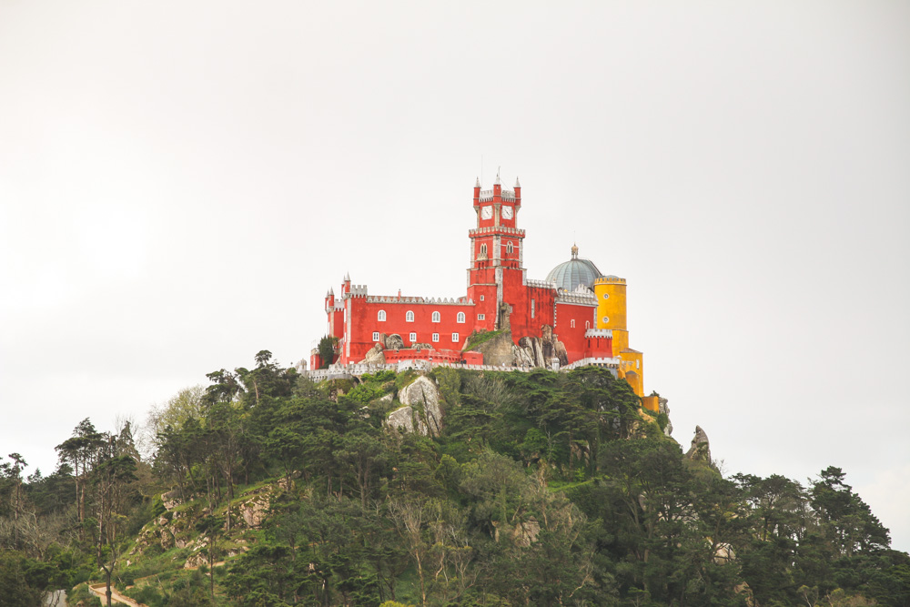 View of Pena Palace from the Moorish Castle Walls in Sintra, Portugal