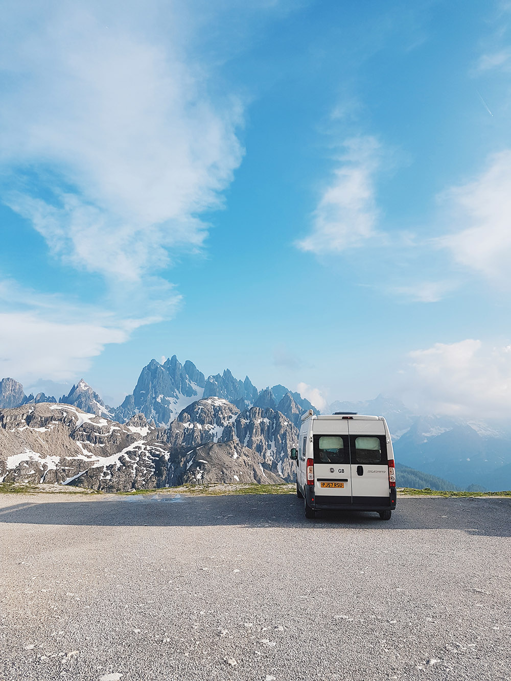 Campervan at the top of Tre Cime di Lavaredo in the Dolomites