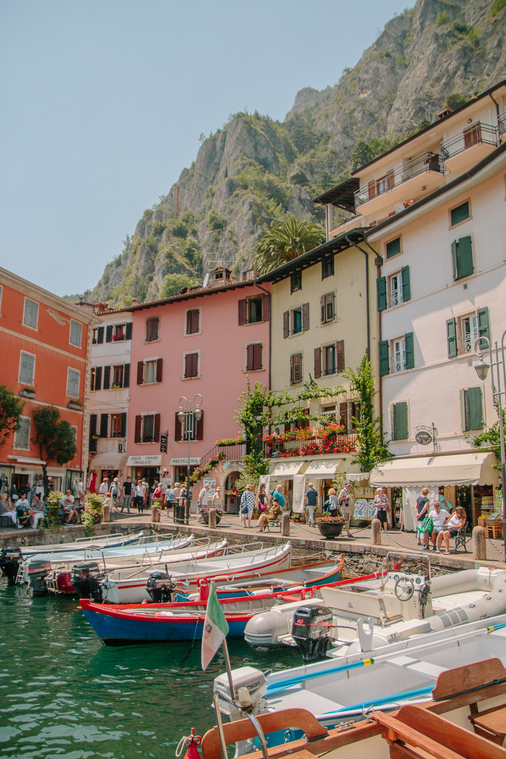 Colouful buildings and boats in Sirmione, Lake Garda