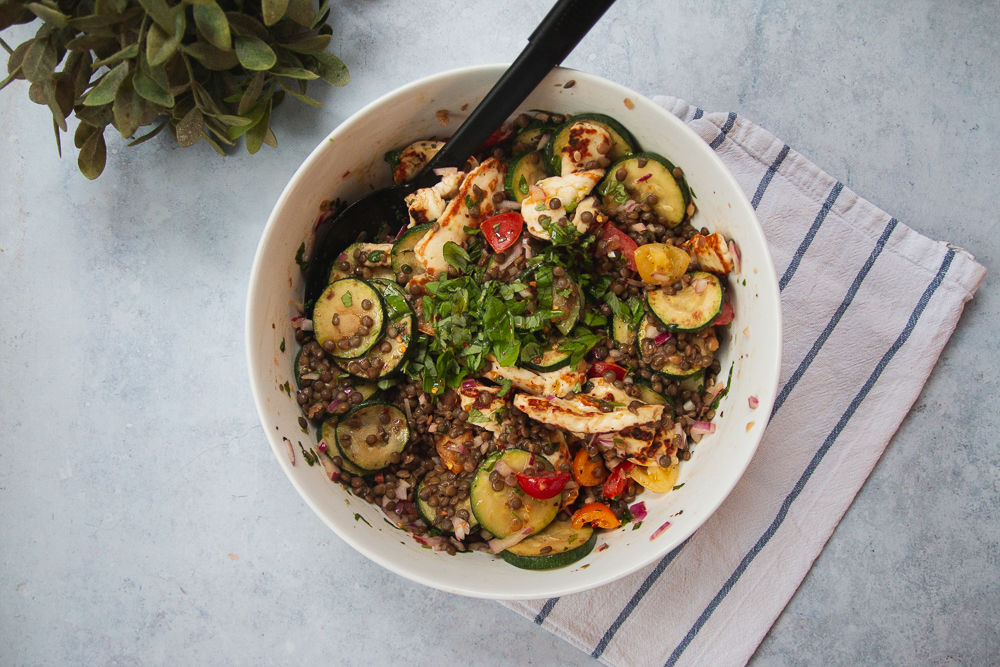 Summer Courgette, Lentil & Halloumi Salad Recipe