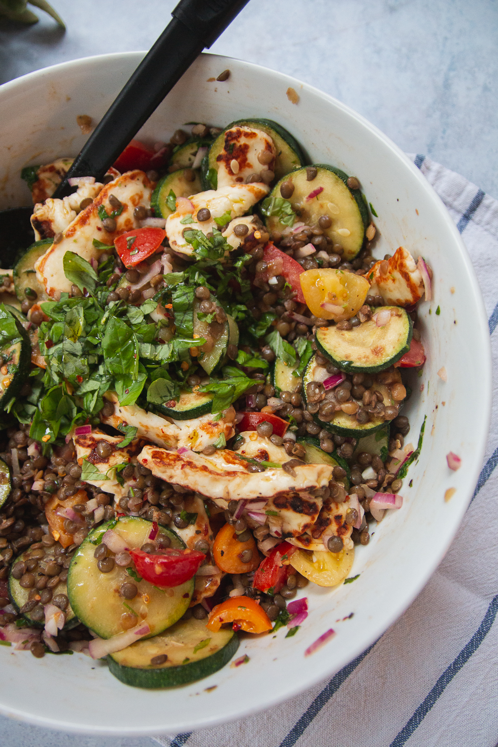 Summer Courgette, Lentil & Halloumi Salad Recipe