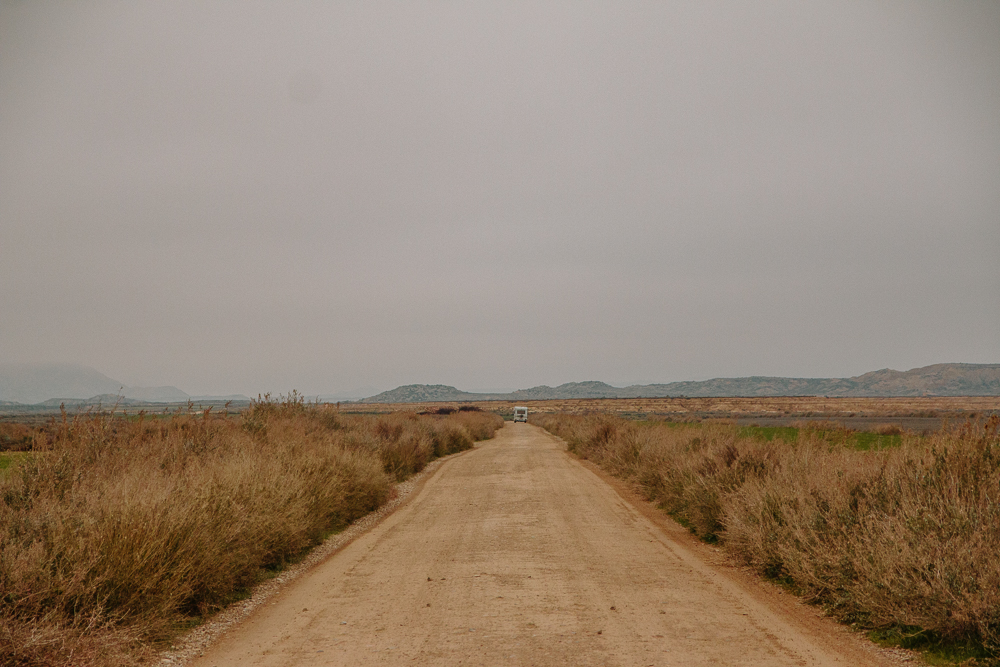 Road in the Bardenas Reales desert in Navarre, Northern Spain