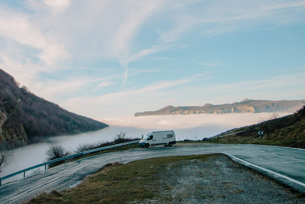 Cloud Inversion on the Road on Mirador de Olazagutía at Urbasa Andia National Park